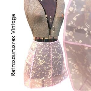 Vintage 1950's Sheer Pink Hostess Apron, Vintage Boudoir Pink Floral Sheer Apron